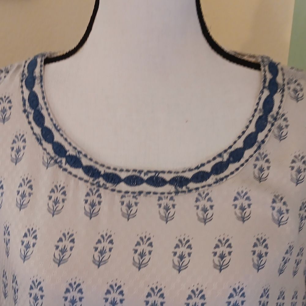 Sigrid Olsen Soft Boho Top. Coastal Cowgirl, Nordic, Embroidered - Picture 3 of 13